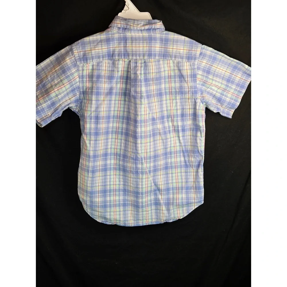 Ralph Lauren Boys Blue Plaid Short Sleeve Button Down Shirt Size‎ 6 Cotton Pony